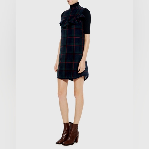 99% Virgin Wool Plaid Ruffle Dress By Suno - Picture 3 of 6